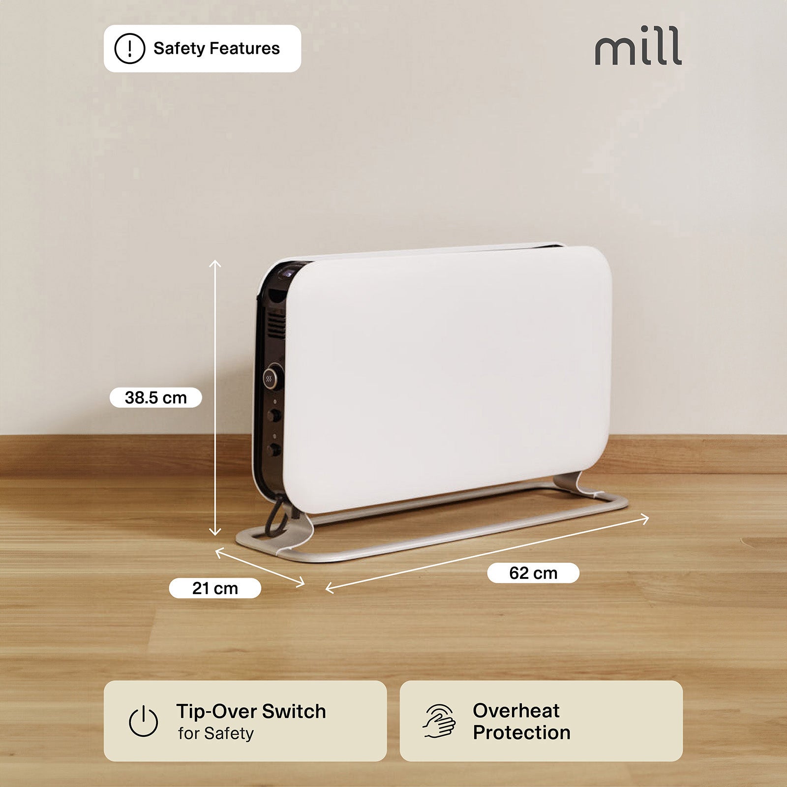 Mill 2000W White Instant Convection Heater | Red Dot Award Winner 2019