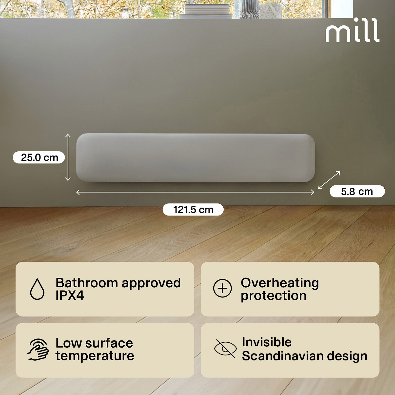 Mill 1050W White Invisible Panel Heater