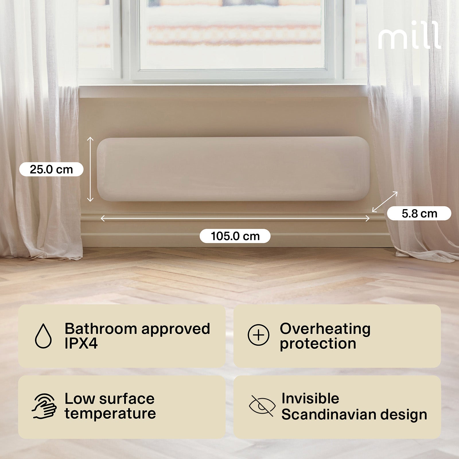 Mill 850W White Invisible Panel Heater