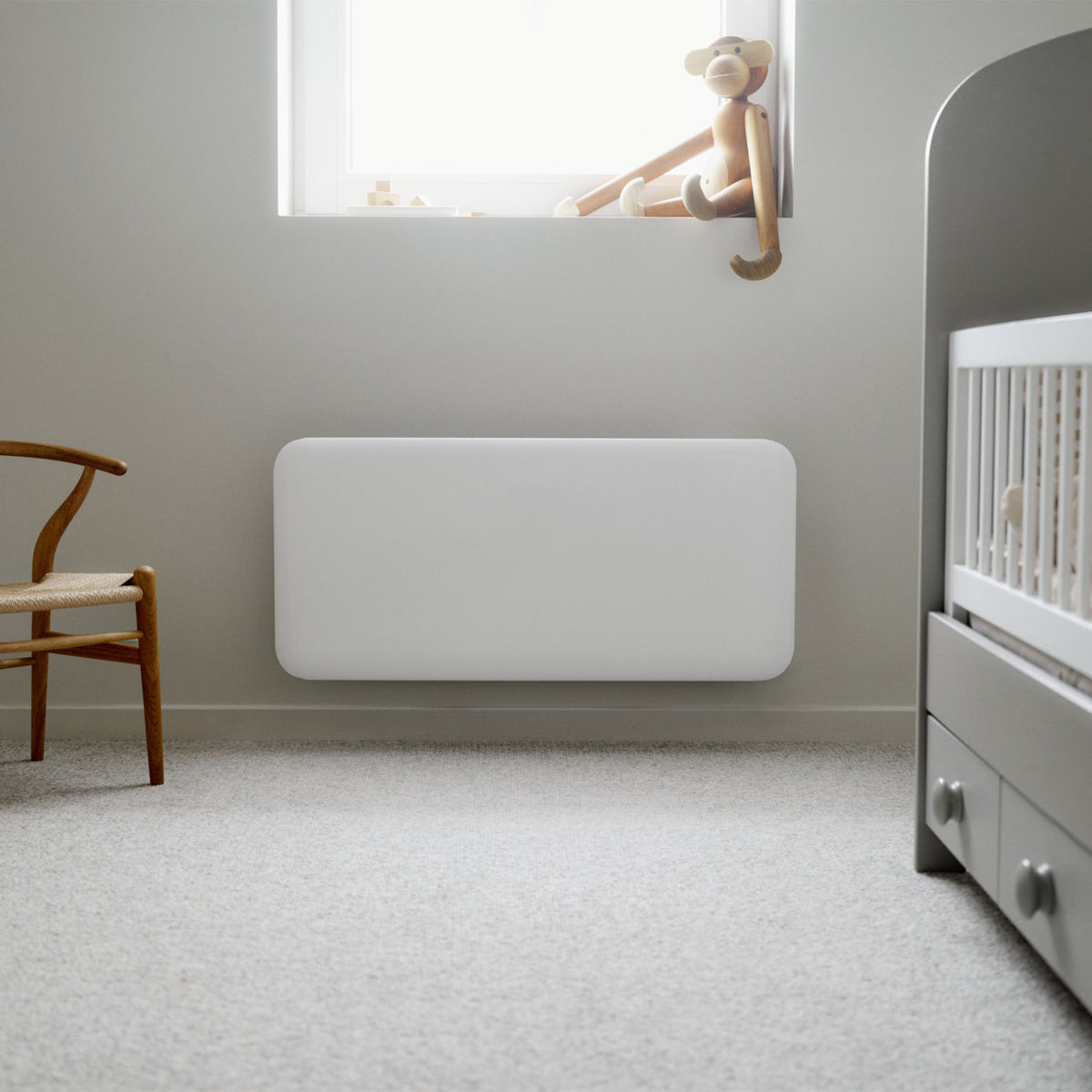 Mill 1500W Invisible Panel Heater wall mount and portable – Scandinavian electric heater for small to medium rooms up to 18m² in Australia and New Zealand. IPX4 bathroom safe, digital thermostat, 24hr timer, quiet operation AU NZ.