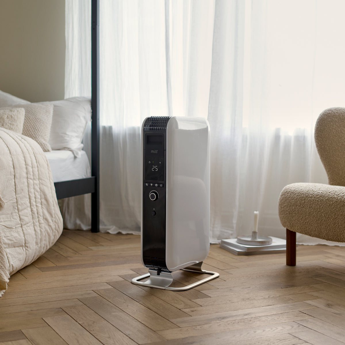 Mill 1500W Smart Wi-Fi Gentle Air Oil Heater – allergy-friendly portable electric oil column heater with Wi-Fi app control for medium rooms up to 18m² in Australia and New Zealand. Heat Boost Technology, quiet operation AU NZ.