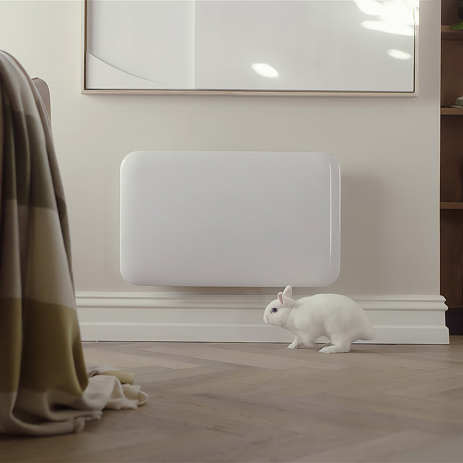 Mill 600W Smart Wi-Fi Invisible Panel Heater – Red Dot Award winning Scandinavian electric heater with Wi-Fi app control for rooms up to 10m² in Australia and New Zealand. IPX4 bathroom rated, child lock, quiet operation AU NZ.