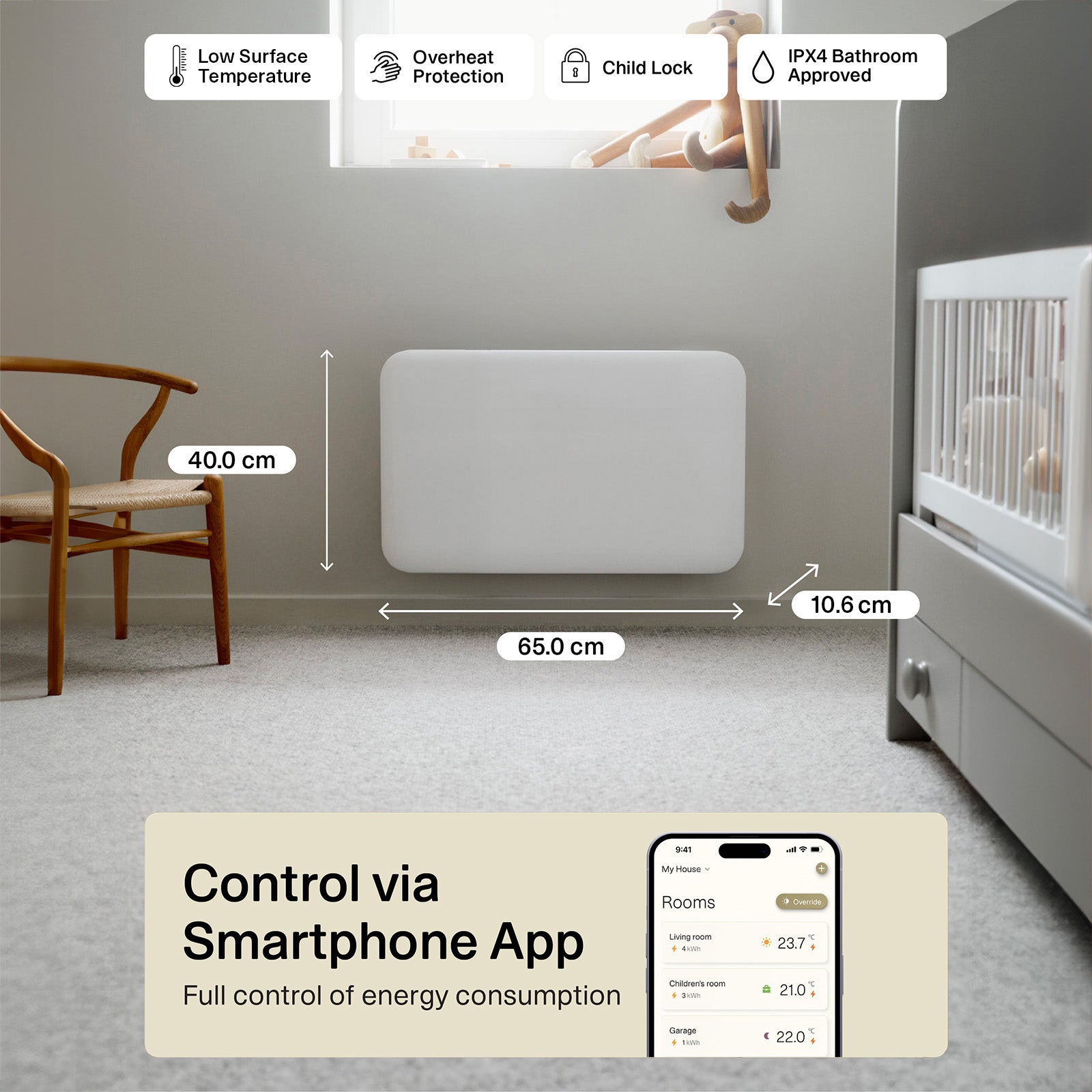 Mill 600W White Smart Wi-Fi Invisible Panel Heater