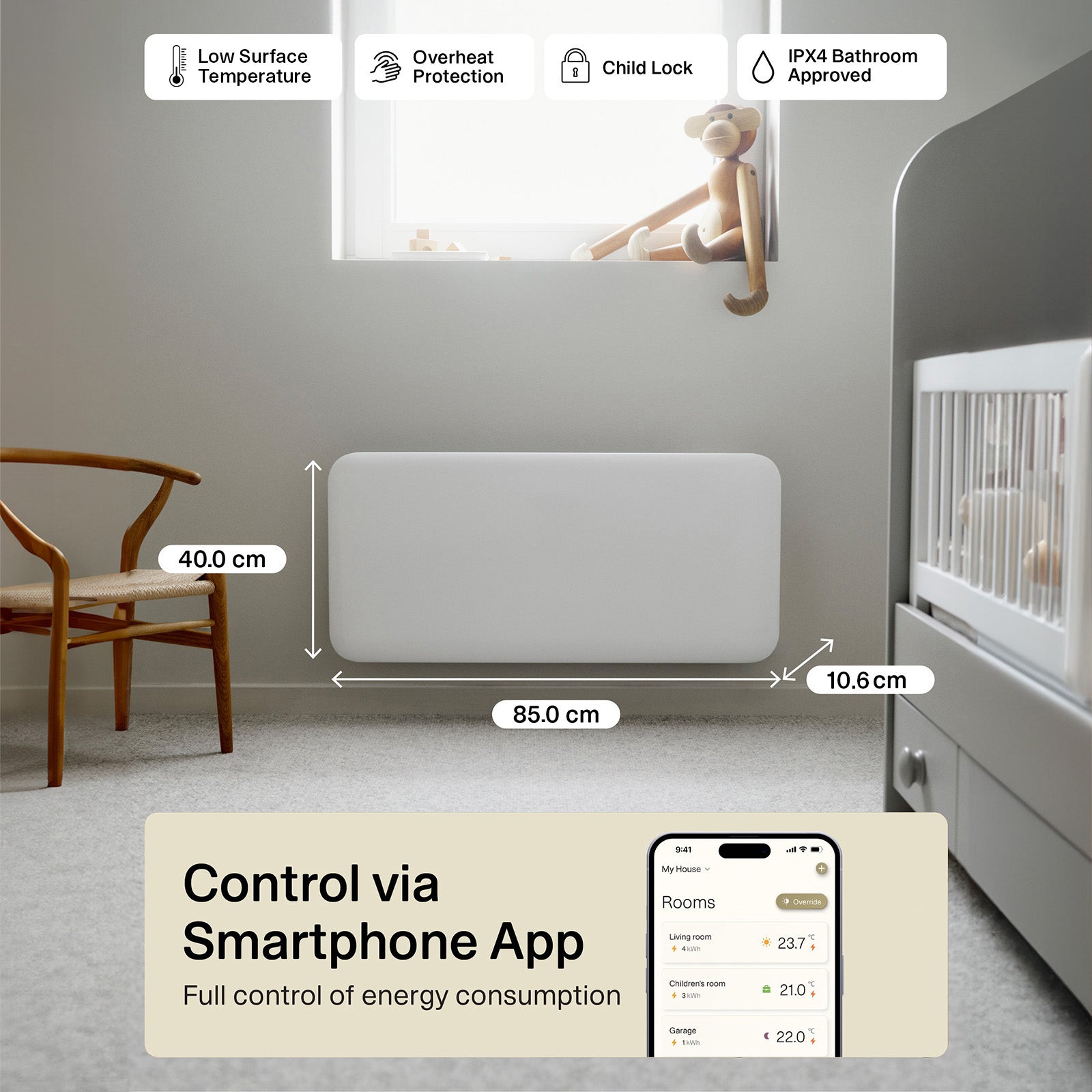 Mill 900W White Smart Wi-Fi Invisible Panel Heater